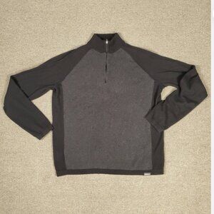 Eddie Bauer Pullover Men Large Gray Sweater Color Block 1/4 Zip Collared Warm M